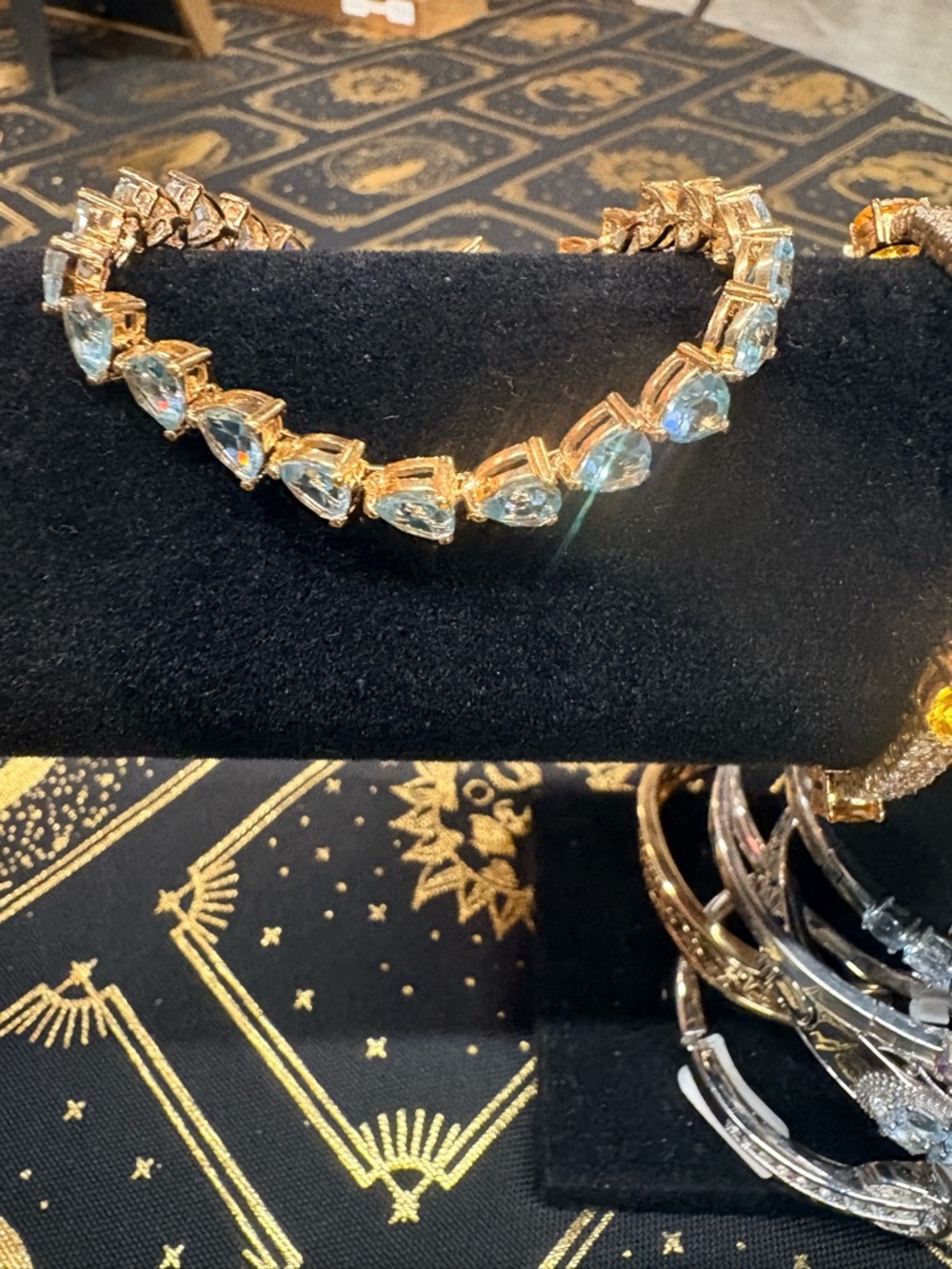 14k Yellow Gold Plated 5Ct Trillion Cut Simulated Aquamarine Tennis Bracelet